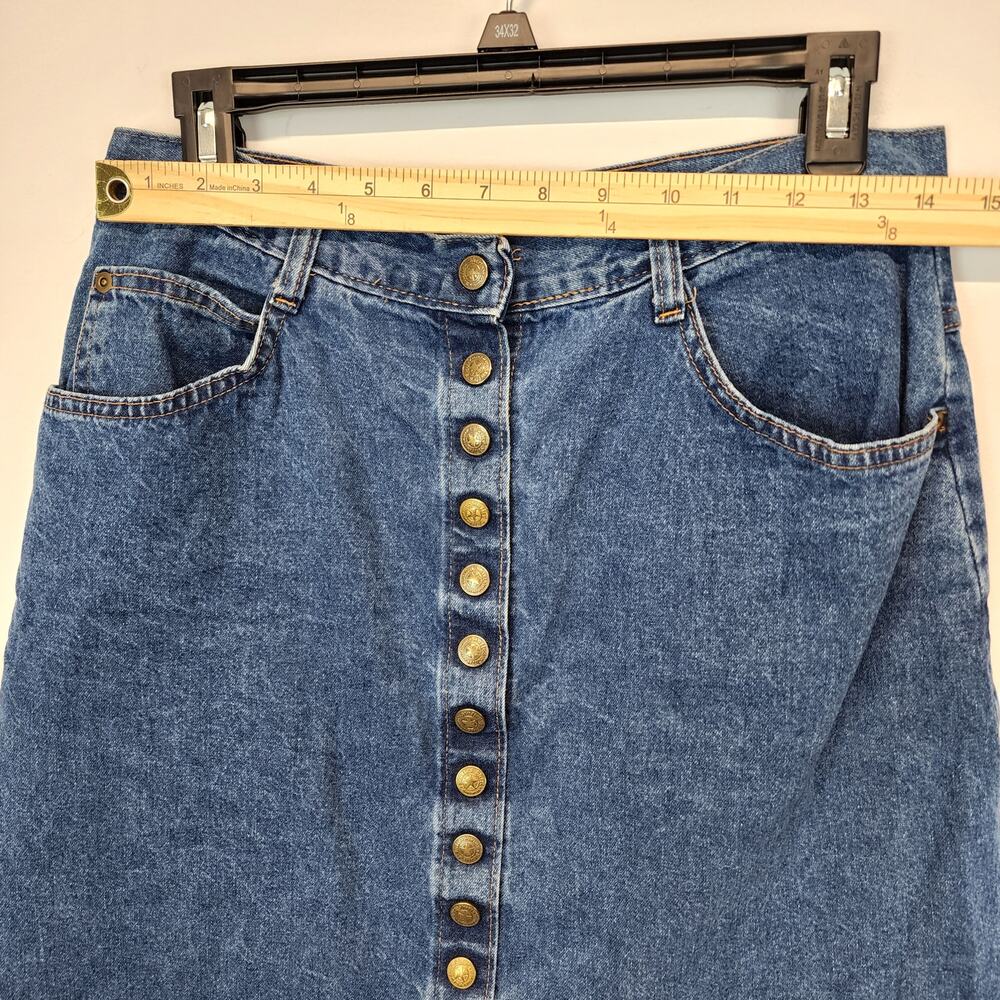 Vintage Womens Denim Mini Skirt Size 12 28" Blue Frayed Stuffed Shirt Jeanswear - Picture 7 of 9